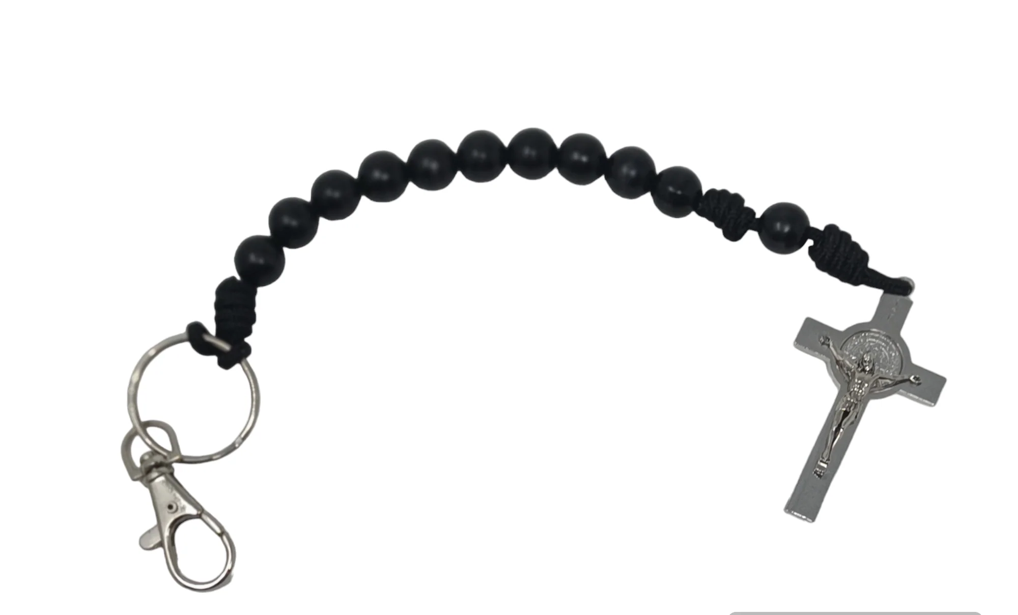 Paracord Black Rosary keyring, Silver St Benedict crucifix, One decade metal & knot Rosary, Strong, Catholic Rosary, Pilgrimages, Knotted Rosary, Unbreakable, Waterproof - Image 4