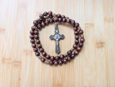 Dark brown Wooden Paracord Rosary, Rugged Rosary, Kids, Handmade, Catholic Baptism, Communion, Confirmation, Cord Rosary, St Benedict Crucifix - Image 8