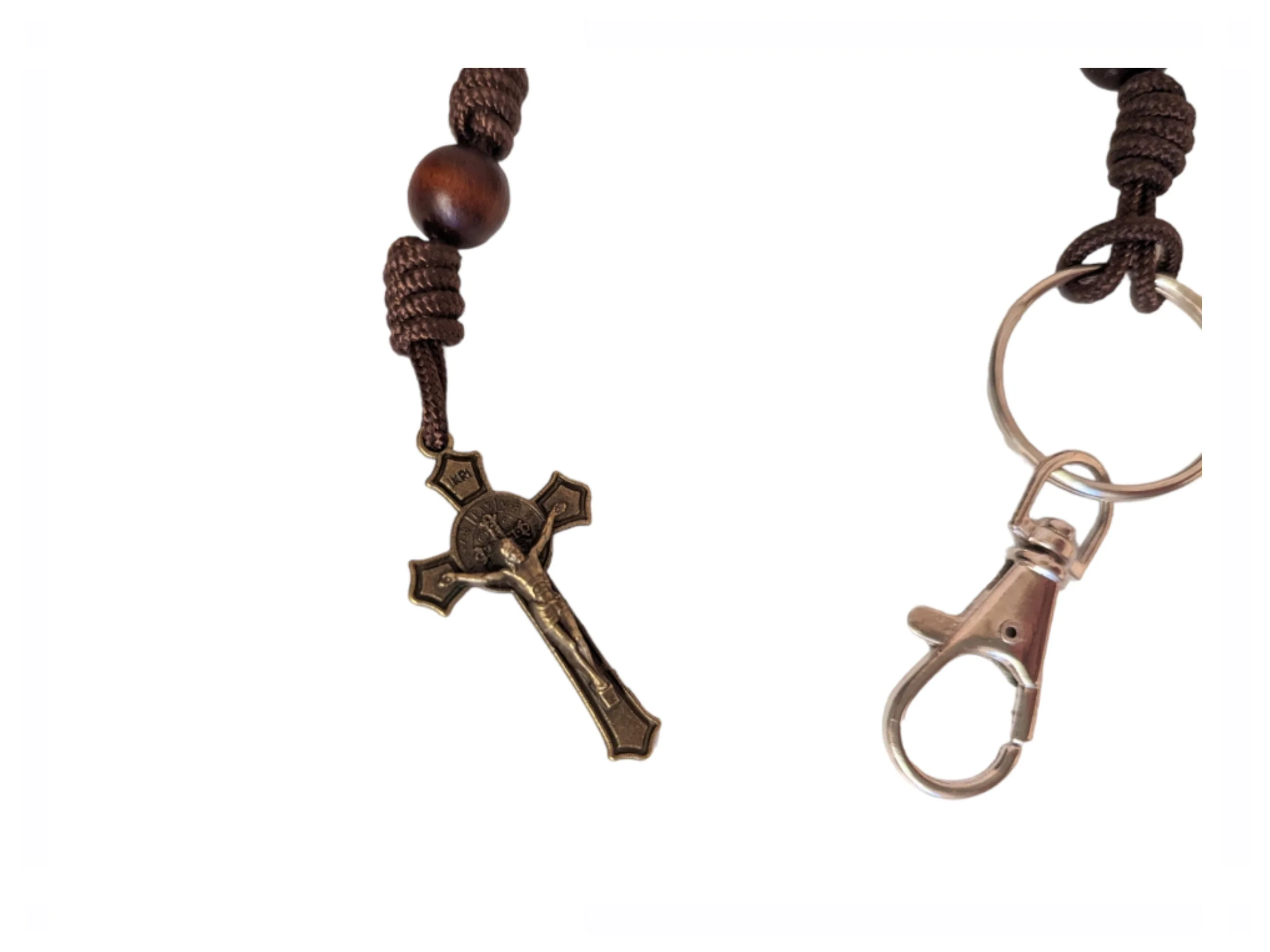 Paracord Dark Brown Rosary keyring, One decade metal & knot Rosary, Strong, Catholic Rosary, Pilgrimages, Knotted Rosary, Unbreakable, Waterproof - Image 3