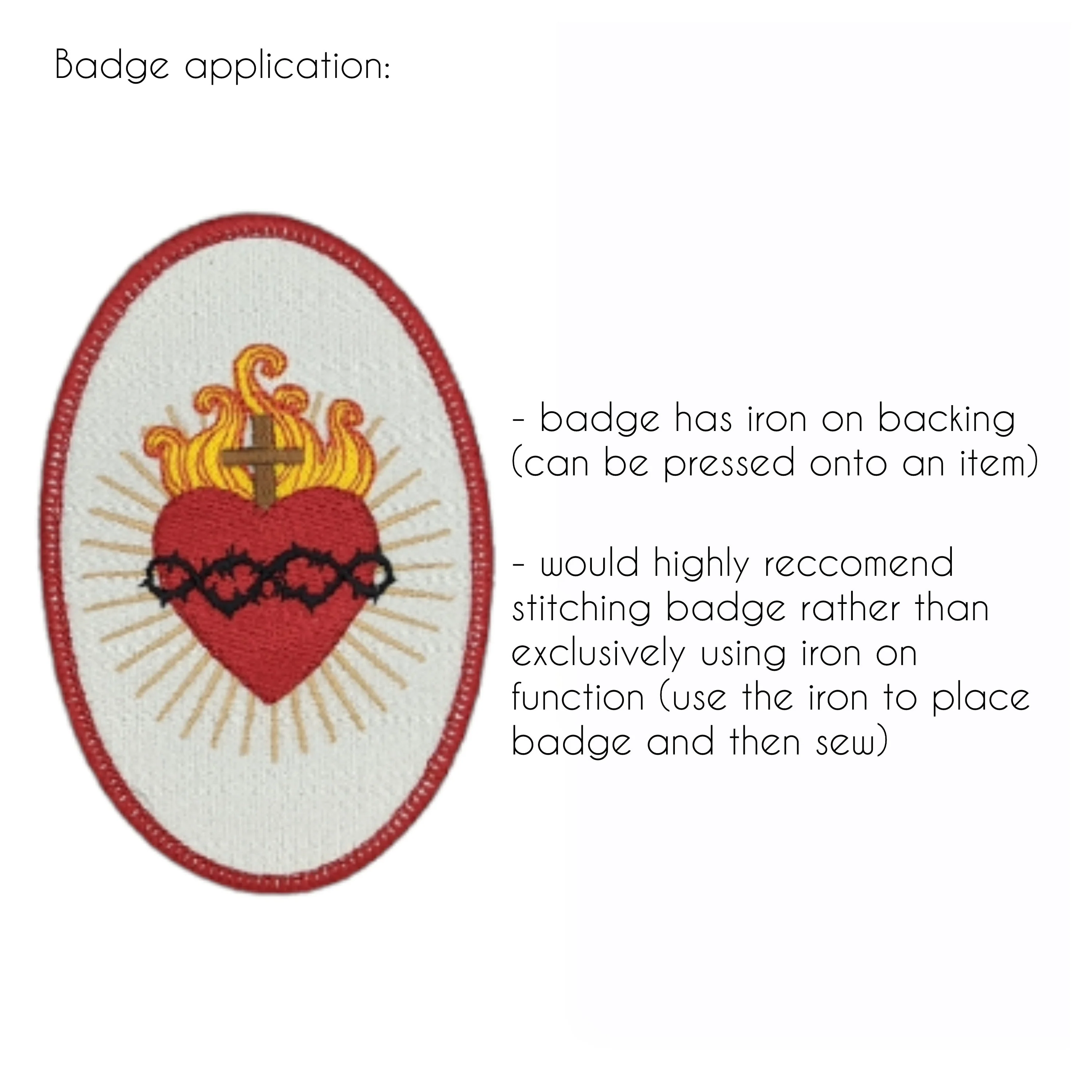 Sacred Heart badge, religious patch, iron on badge, sew on patch, embroidered badge, embroidered patch, Sacred Heart of Jesus, pilgrimage - Image 3