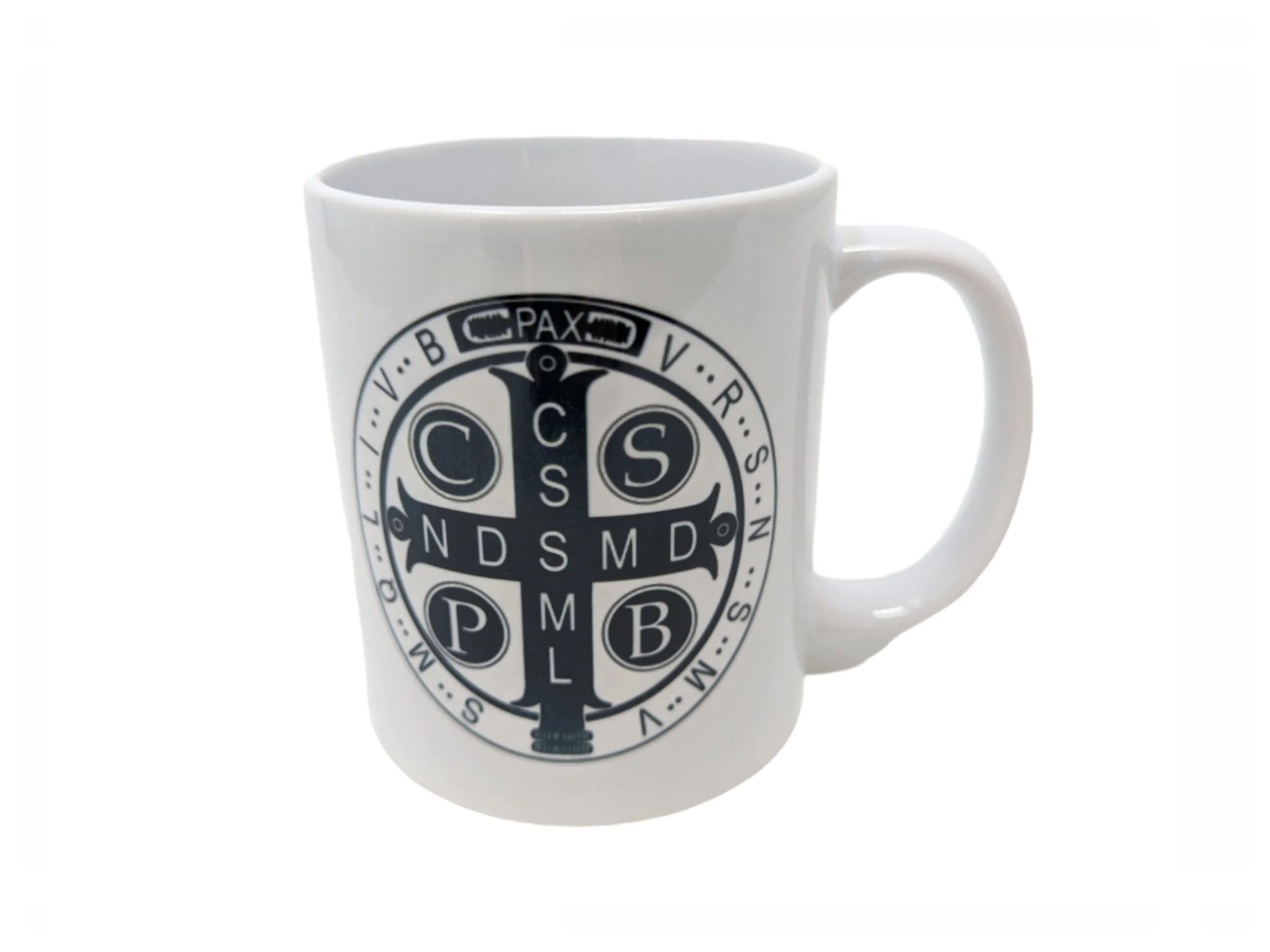 Saint Benedict, b. & w. St. Benedict medal, Catholic Mug, Catholic gift, Stocking stuffer, Baptism, Holy Communion, Confirmation, Present - Image 3