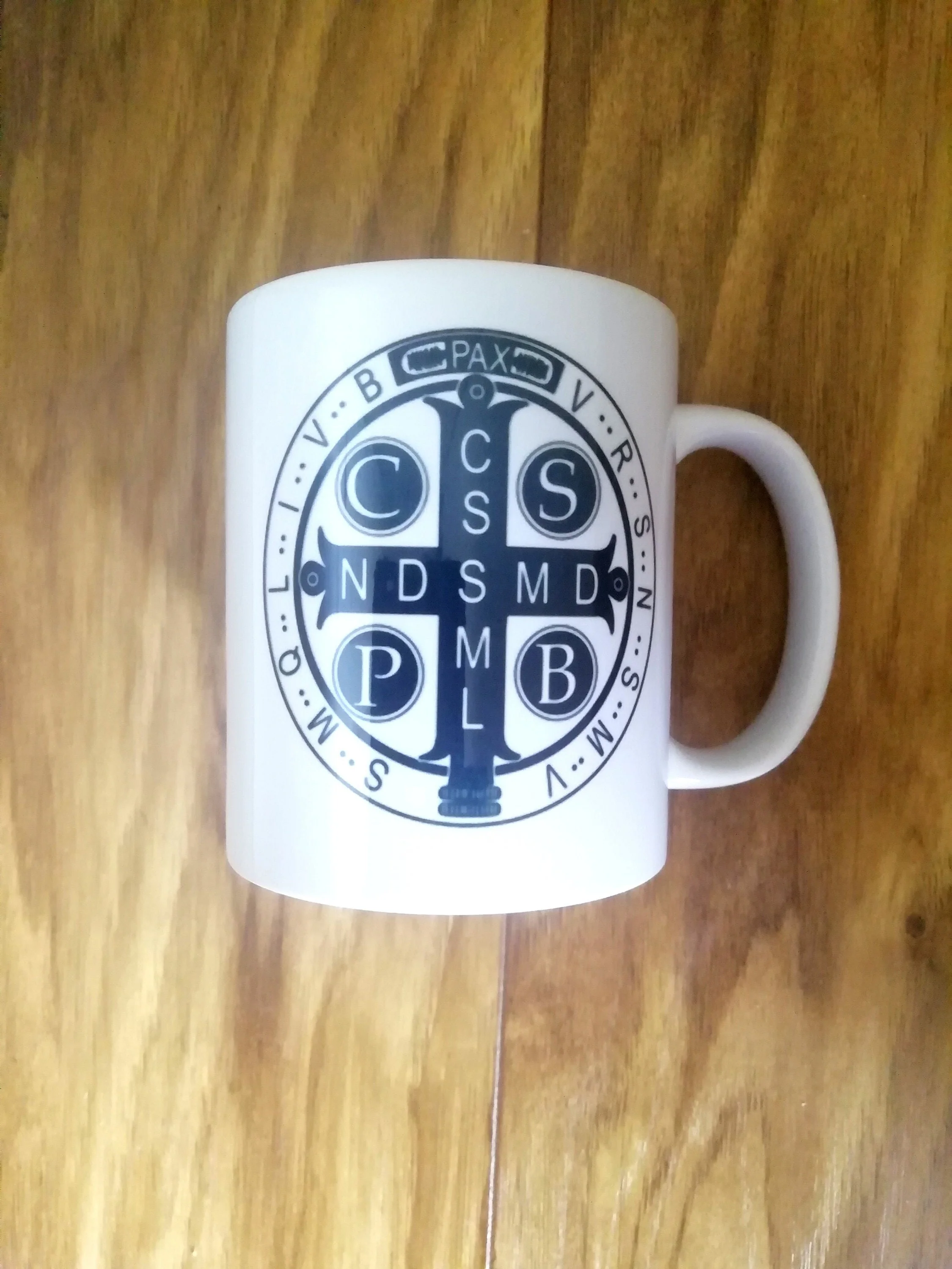 Saint Benedict, b. & w. St. Benedict medal, Catholic Mug, Catholic gift, Stocking stuffer, Baptism, Holy Communion, Confirmation, Present - Image 5