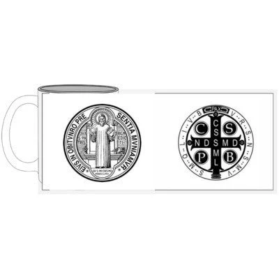 Saint Benedict, b. & w. St. Benedict medal, Catholic Mug, Catholic gift, Stocking stuffer, Baptism, Holy Communion, Confirmation, Present - Image 6