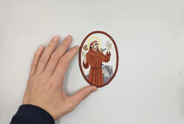 St Francis of Assisi badge, religious patch, iron on badge, sew on patch, embroidered badge, embroidered patch, St Clare, pilgrimage - Image 4