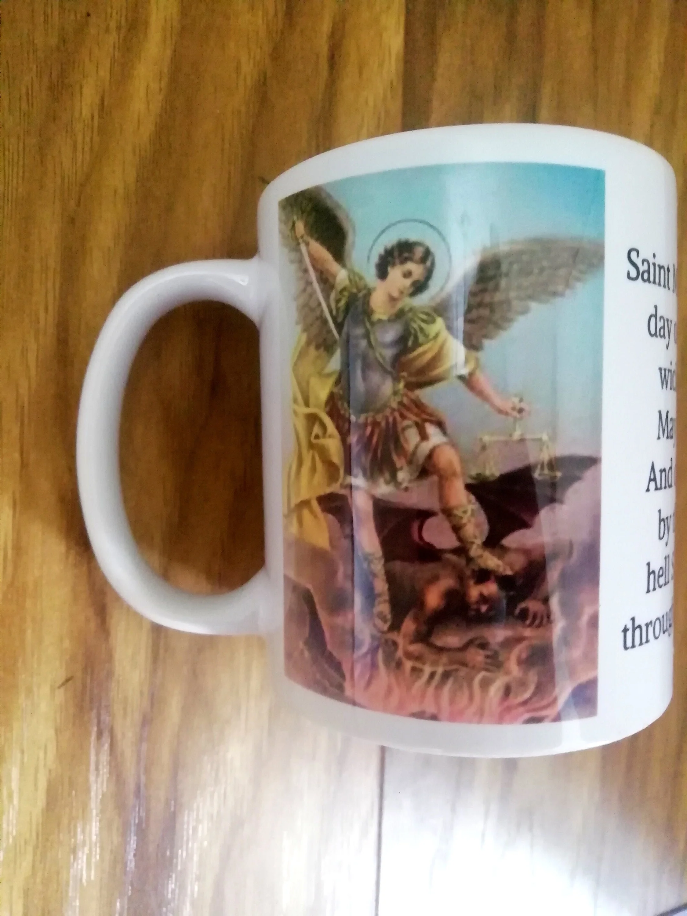 St Michael Archangel, Prayer to St Michael, Catholic Mug, Catholic gift, Stocking stuffer, Baptism, Holy Communion, Confirmation, Present - Image 4